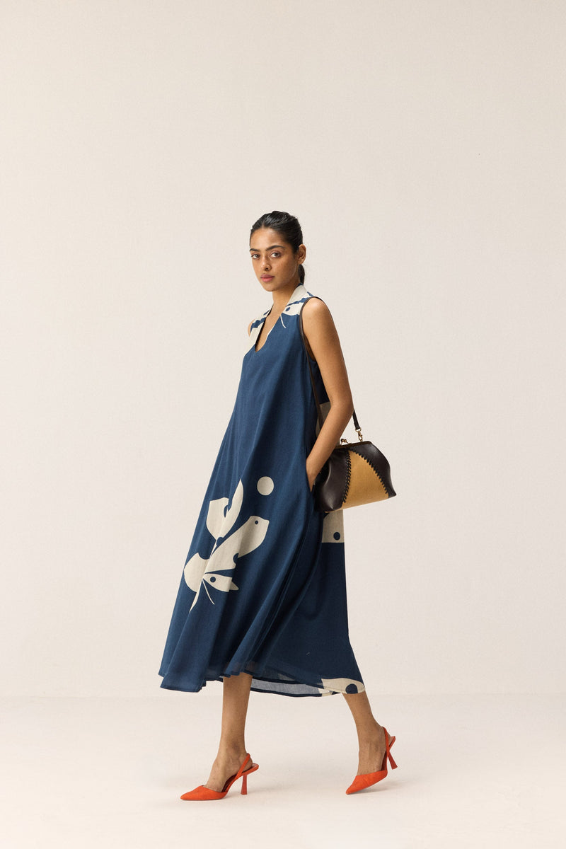 Dust storm Dress cotton by Khara Kapas in blue for women Worldwide