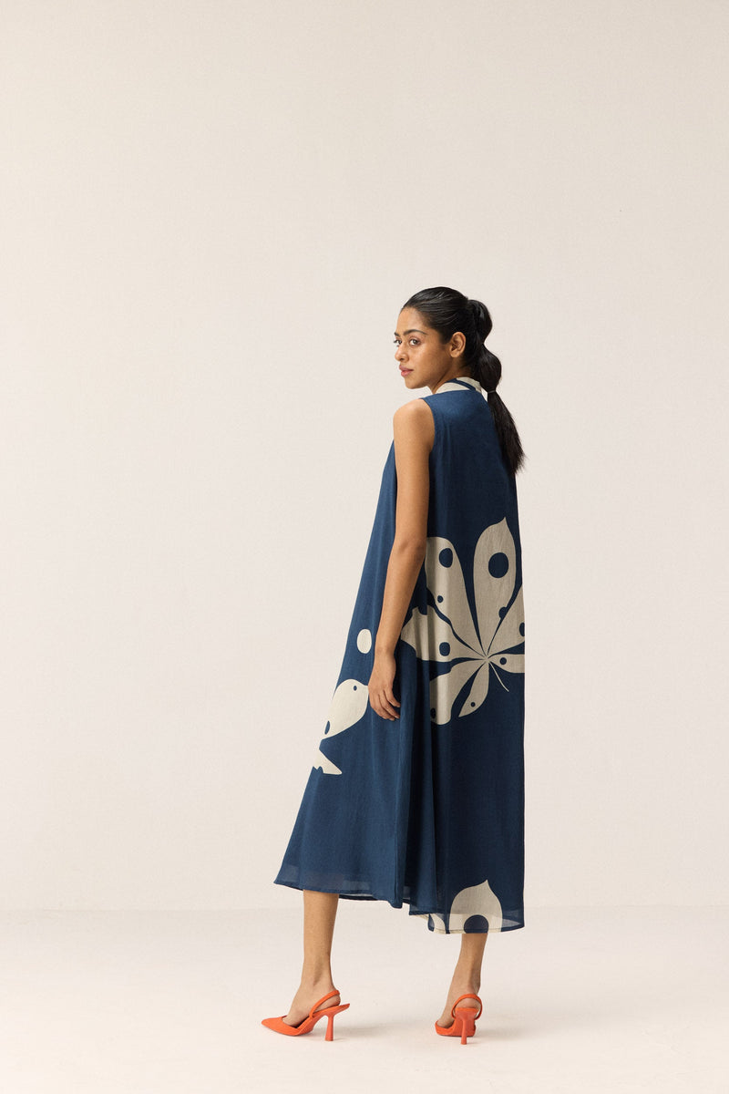 Dust storm Dress cotton by Khara Kapas in blue for women Worldwide