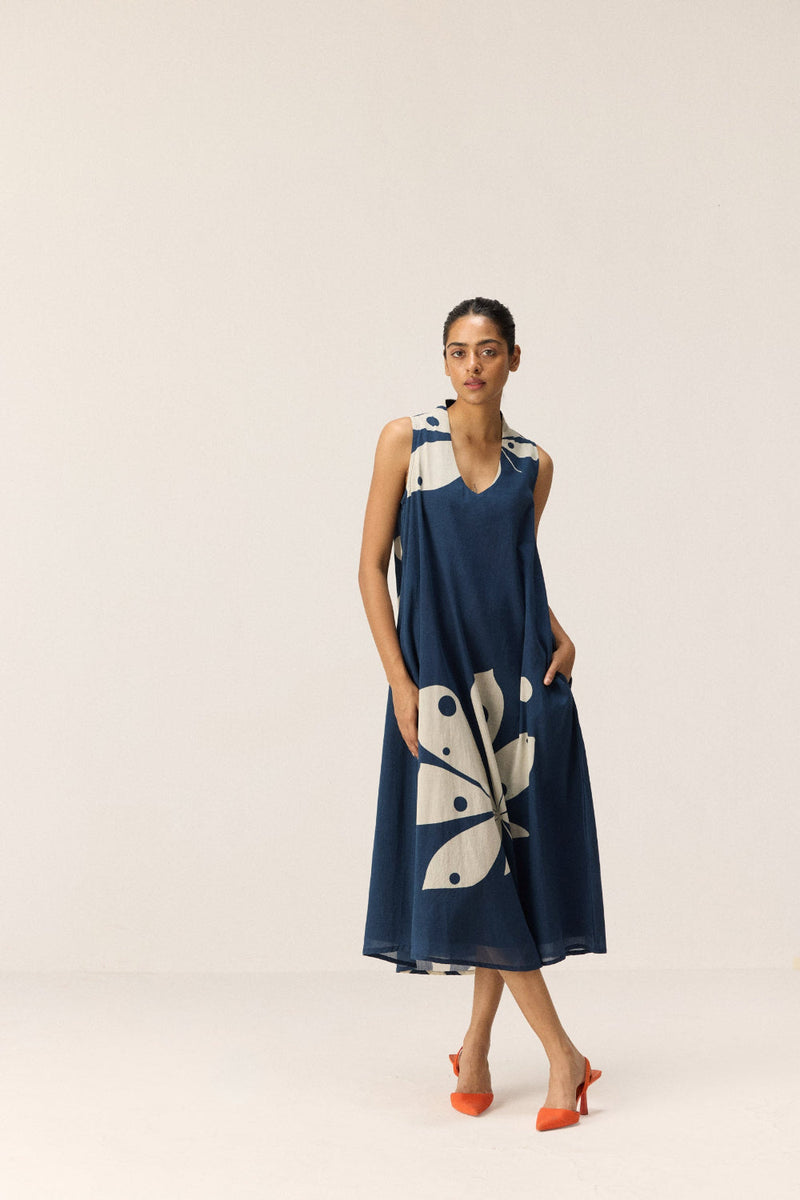 Dust storm Dress cotton by Khara Kapas in blue for women Worldwide