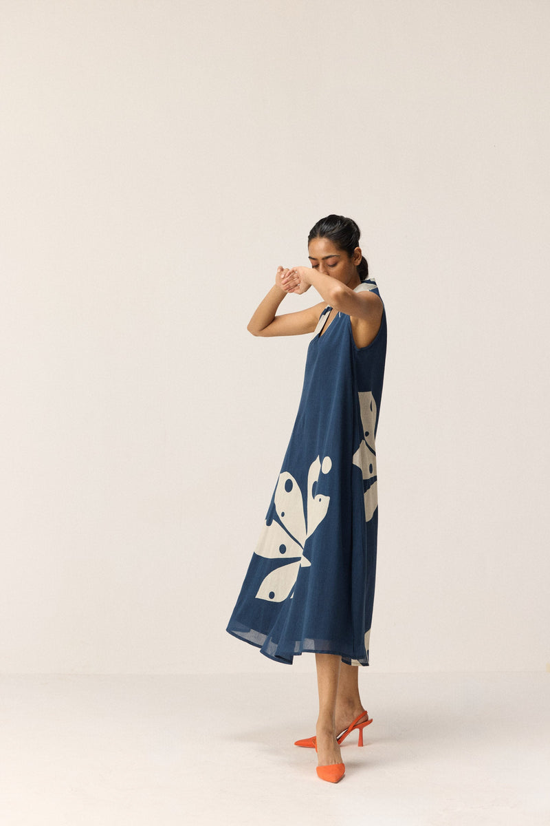 Dust storm Dress cotton by Khara Kapas in blue for women Worldwide