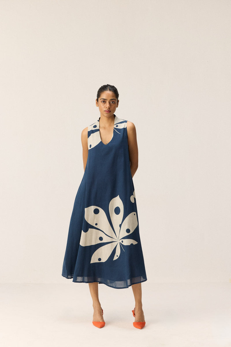 Dust storm Dress cotton by Khara Kapas in blue for women Worldwide