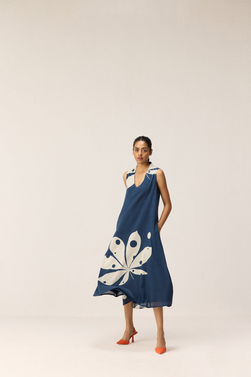 Dust storm Dress cotton by Khara Kapas in blue for women Worldwide