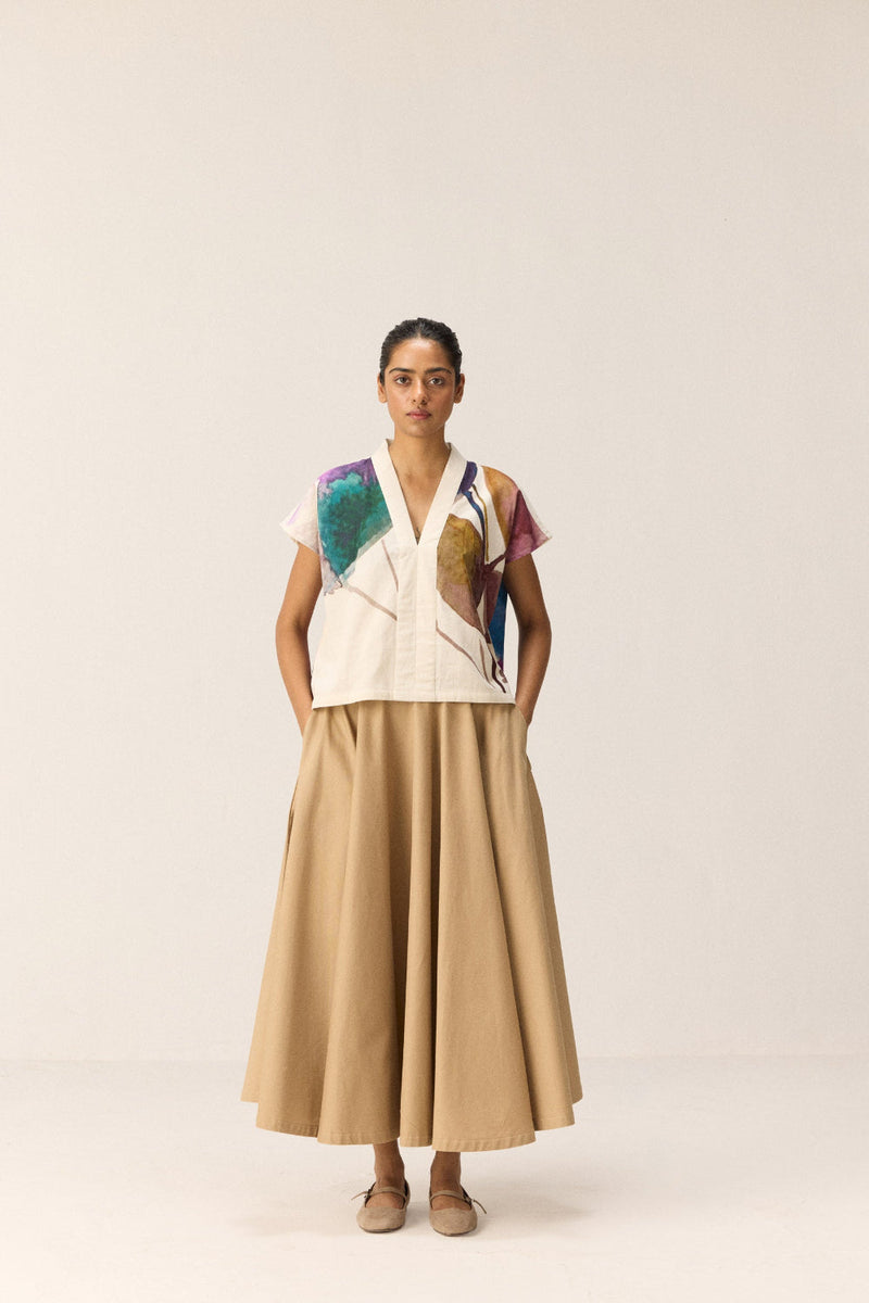 Pecan Skirt oxford by Khara Kapas in beige for women Worldwide