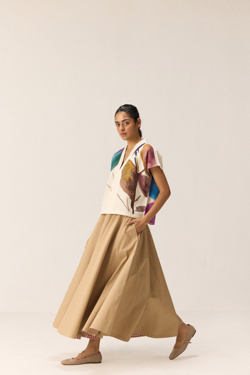 Pecan Skirt oxford by Khara Kapas in beige for women Worldwide