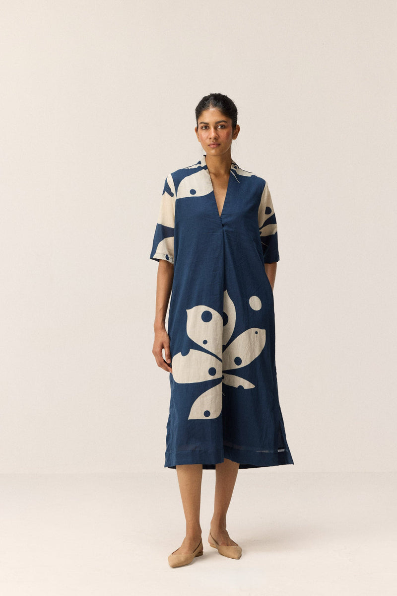 Sapphire Shadow Dress cotton by Khara Kapas in blue for women Worldwide