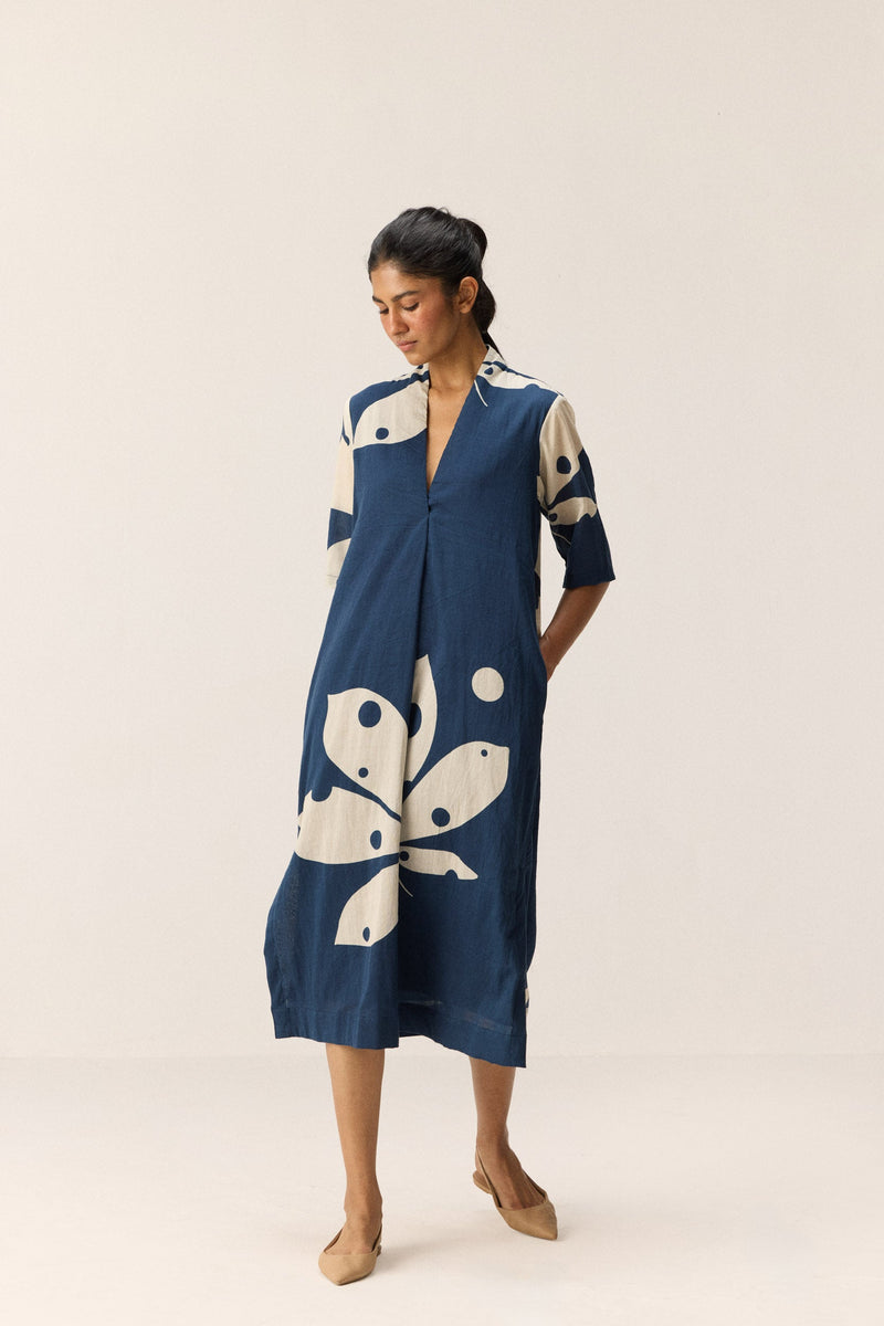 Sapphire Shadow Dress cotton by Khara Kapas in blue for women Worldwide