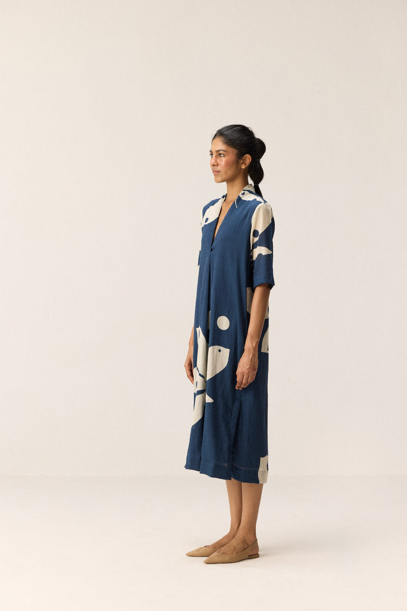 Sapphire Shadow Dress cotton by Khara Kapas in blue for women Worldwide