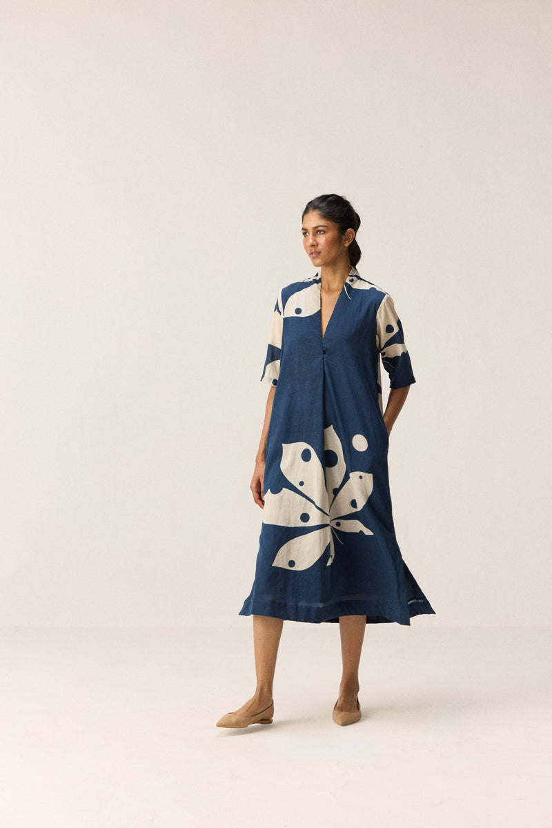 Sapphire Shadow Dress cotton by Khara Kapas in blue for women Worldwide