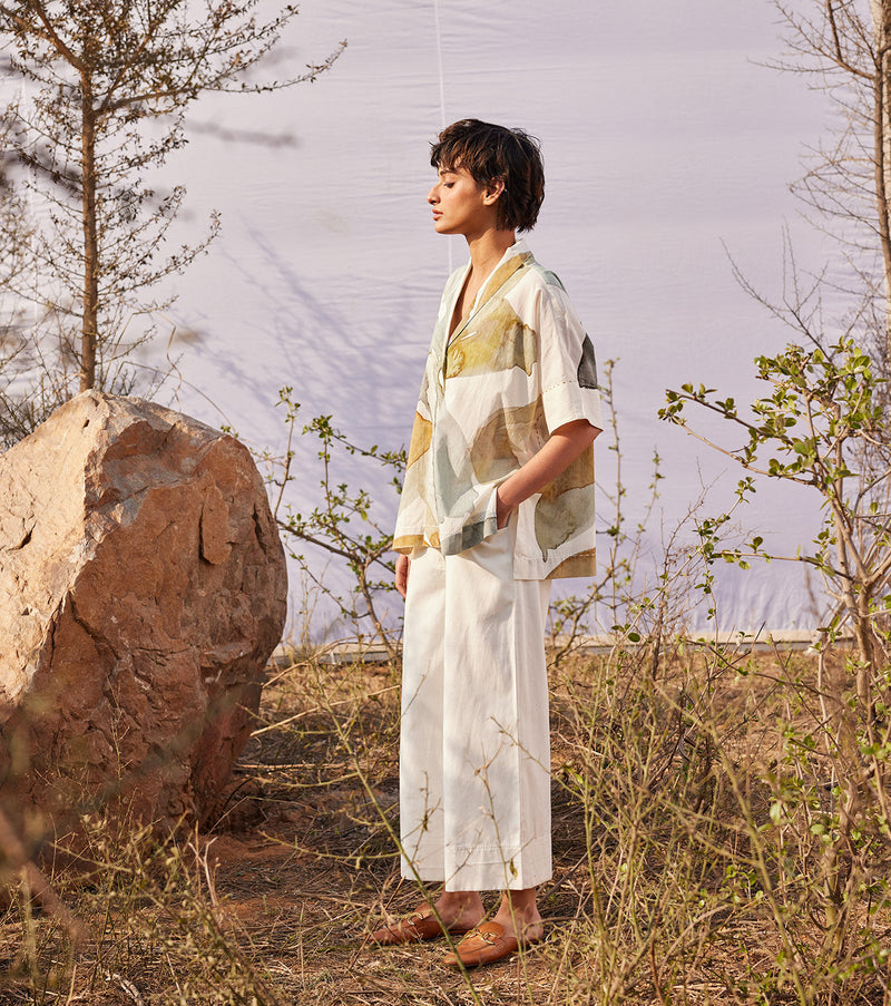 Verdure Twill Pants cotton by Khara Kapas in white for women Worldwide