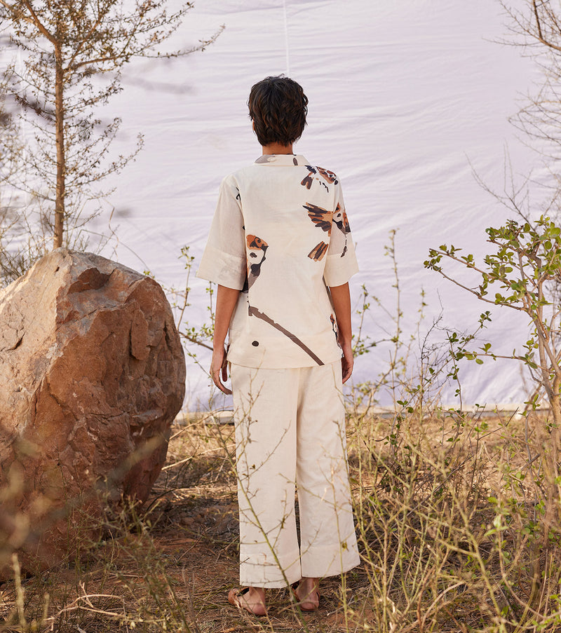 Chidiya co ord set cotton by Khara Kapas in white for women Worldwide