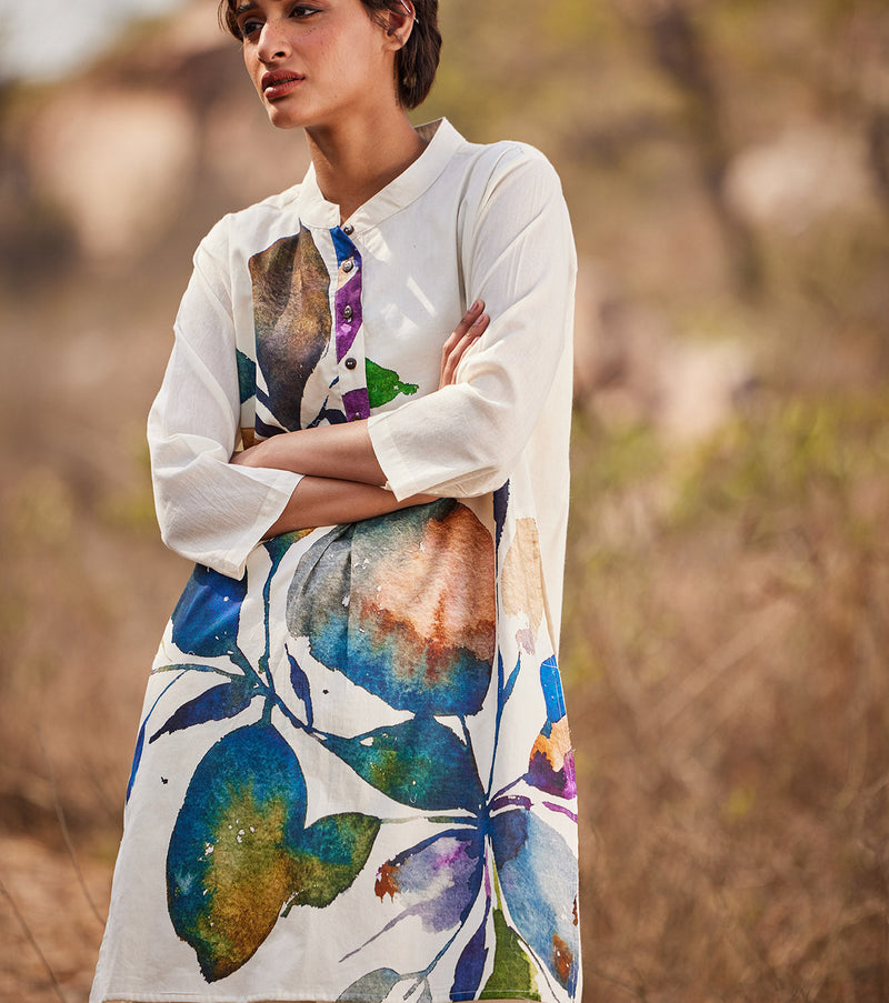 Vann Kurta set cotton by Khara Kapas in white for women Worldwide