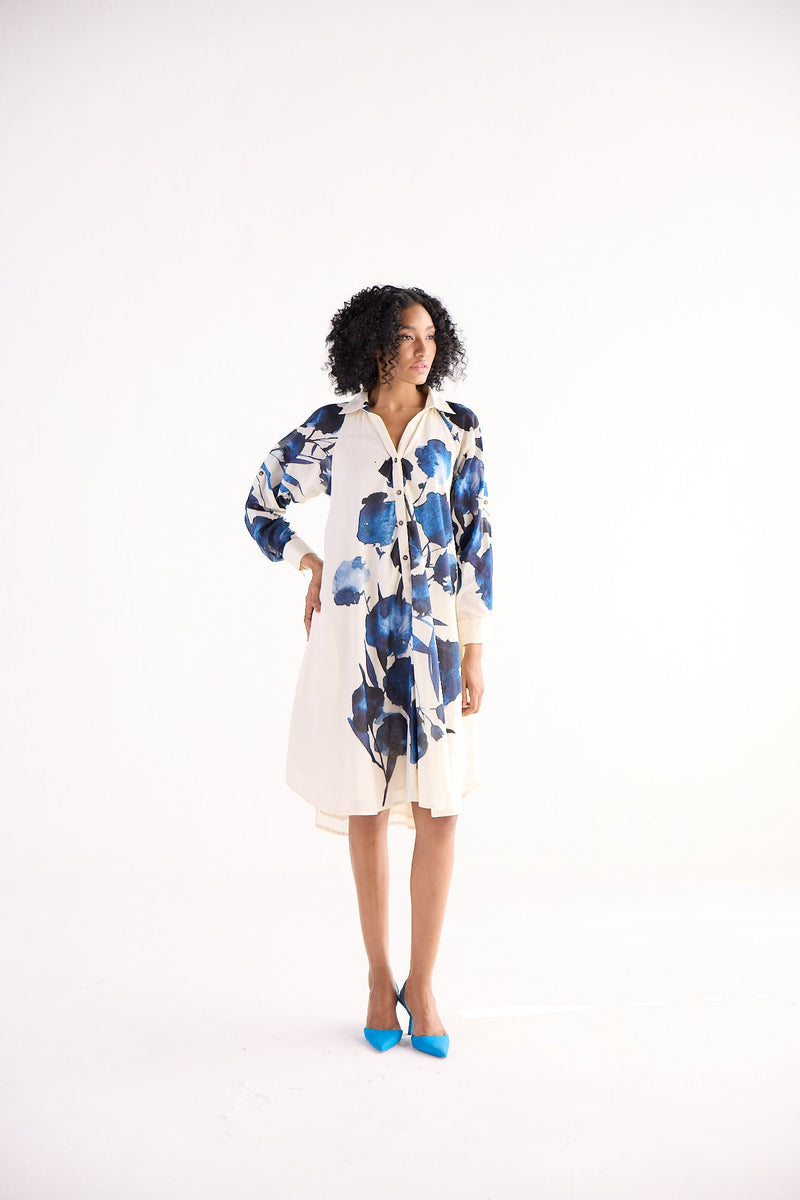 BLUE ORCHID SHIRT DRESS cotton by Khara Kapas for women Worldwide