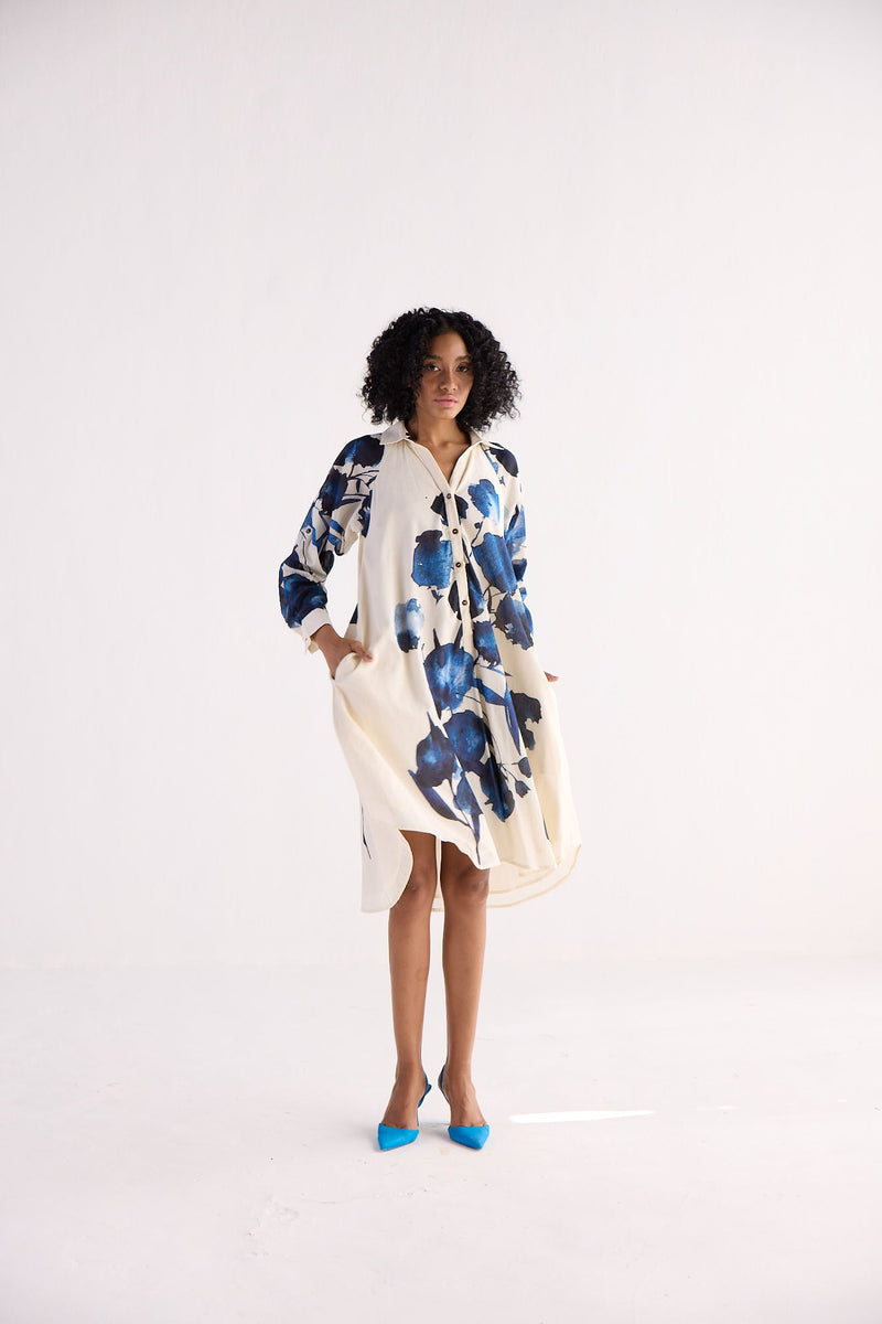 BLUE ORCHID SHIRT DRESS cotton by Khara Kapas for women Worldwide