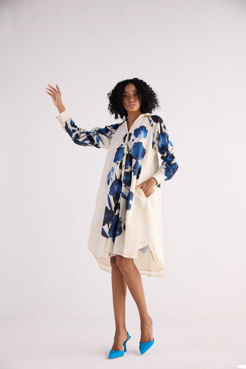 BLUE ORCHID SHIRT DRESS cotton by Khara Kapas for women Worldwide