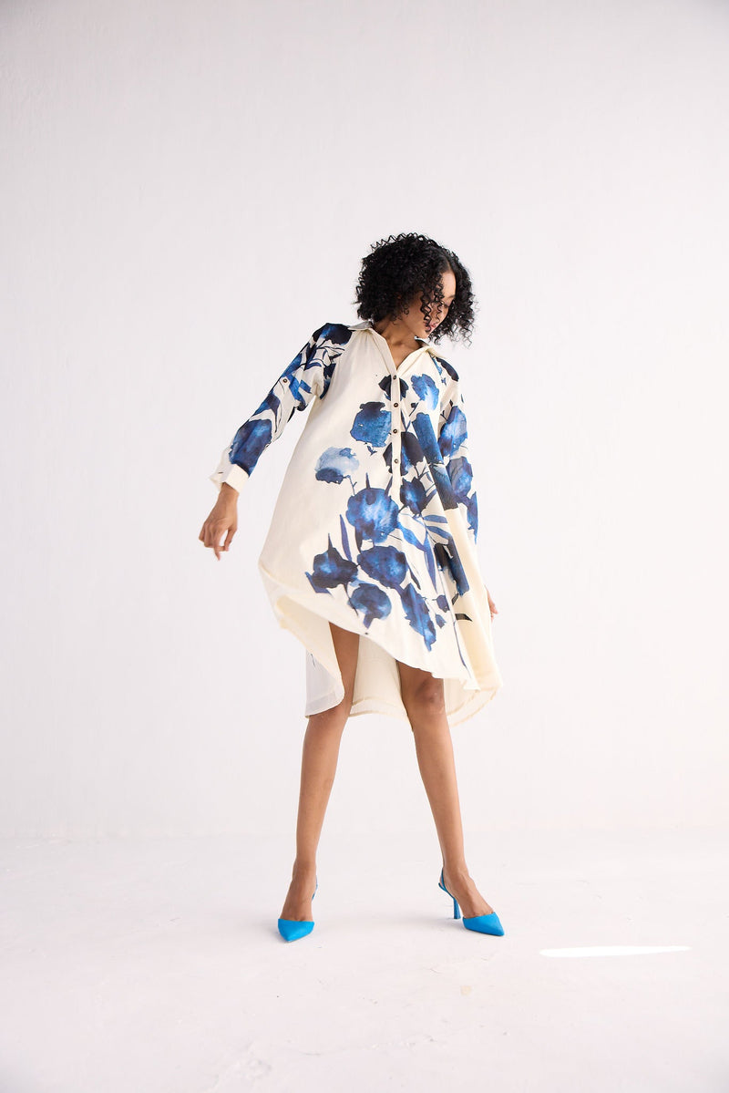 BLUE ORCHID SHIRT DRESS cotton by Khara Kapas for women Worldwide
