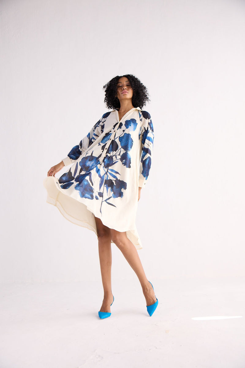 BLUE ORCHID SHIRT DRESS cotton by Khara Kapas for women Worldwide