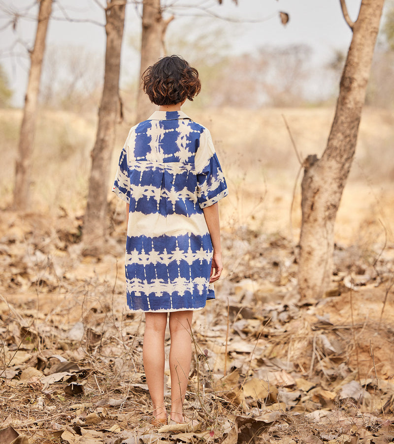 Barish shirt dress cotton by Khara Kapas in blue for women Worldwide