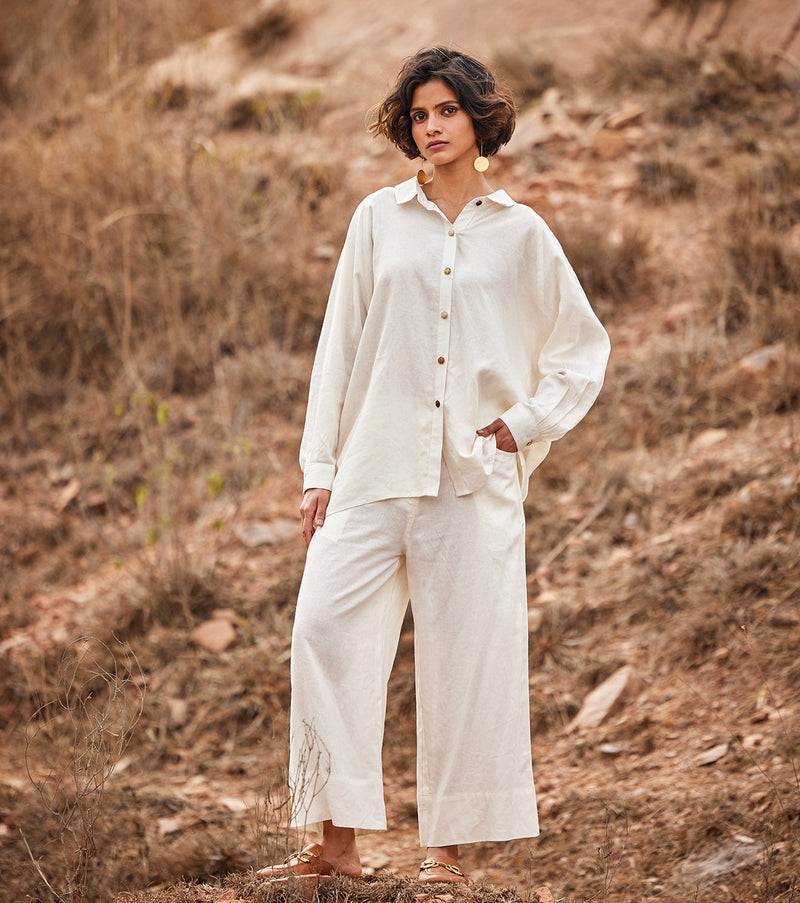 Heer Wide Pants by Khara Kapas in white for women Worldwide