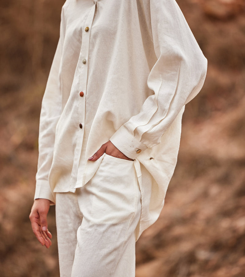 Heer Wide Pants by Khara Kapas in white for women Worldwide