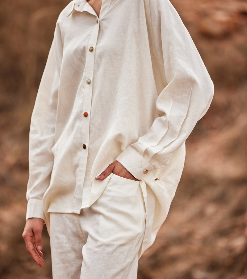 Heer Wide Pants by Khara Kapas in white for women Worldwide