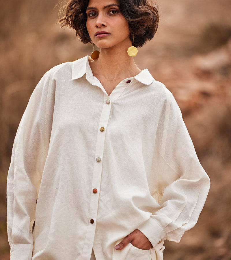 Heer co ord set by Khara Kapas in white for women Worldwide