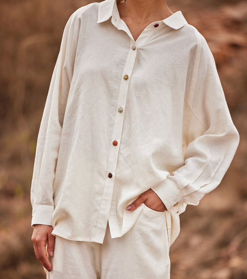 Heer co ord set by Khara Kapas in white for women Worldwide