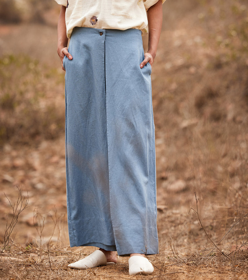 Aasmaan Linen Pants by Khara Kapas in blue for women Worldwide