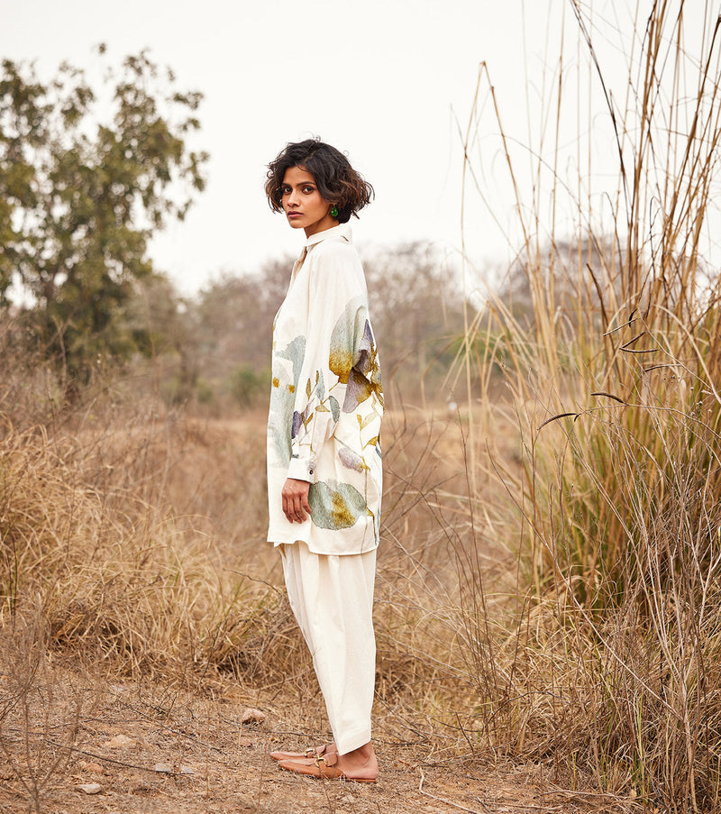 Shuchi Salwar pants cotton by Khara Kapas in white for women Worldwide