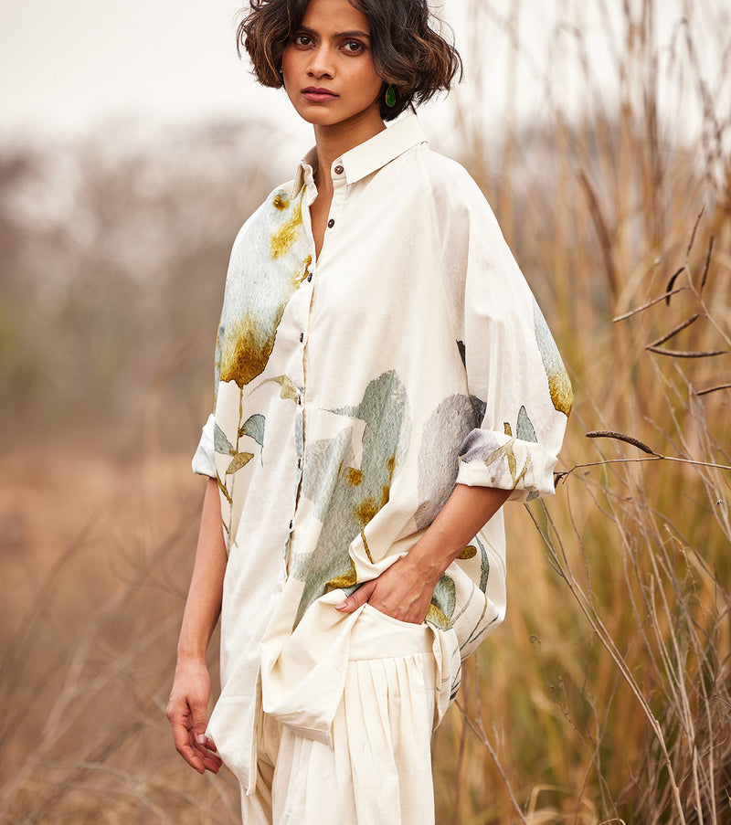 Pahadi co ord set cotton by Khara Kapas in white for women Worldwide