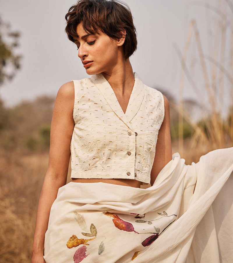 Jui Blouse by Khara Kapas in white for women Worldwide