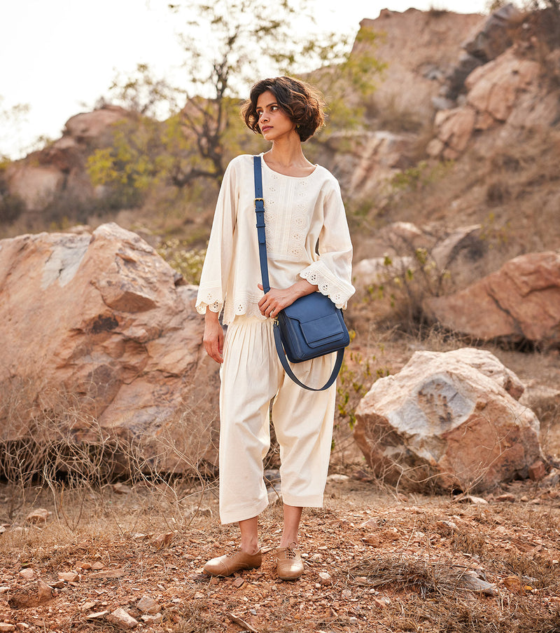 Shuchi Top cotton by Khara Kapas in white for women Worldwide