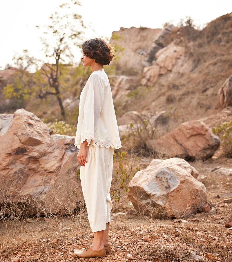 Shuchi Top cotton by Khara Kapas in white for women Worldwide