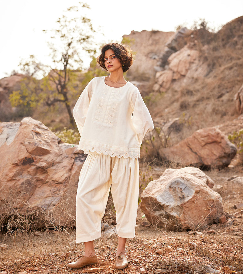 Shuchi Top cotton by Khara Kapas in white for women Worldwide