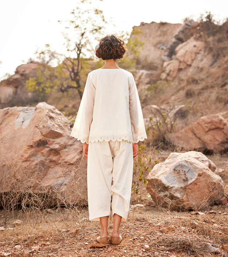 Shuchi Top cotton by Khara Kapas in white for women Worldwide