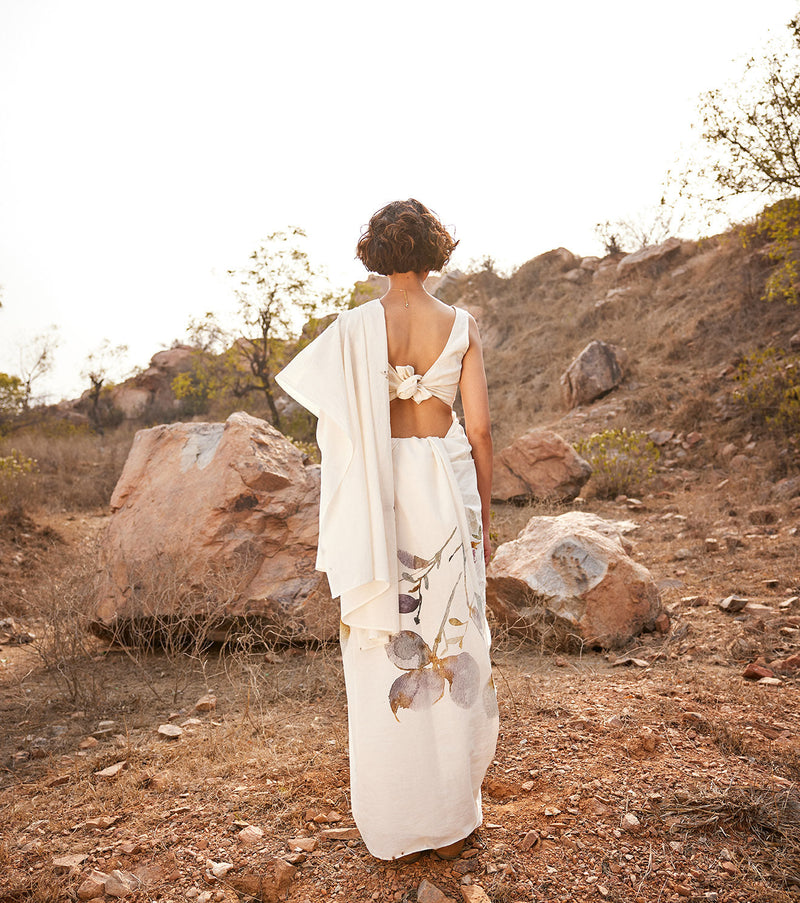 Ketaki Saree cotton by Khara Kapas in white for women Worldwide
