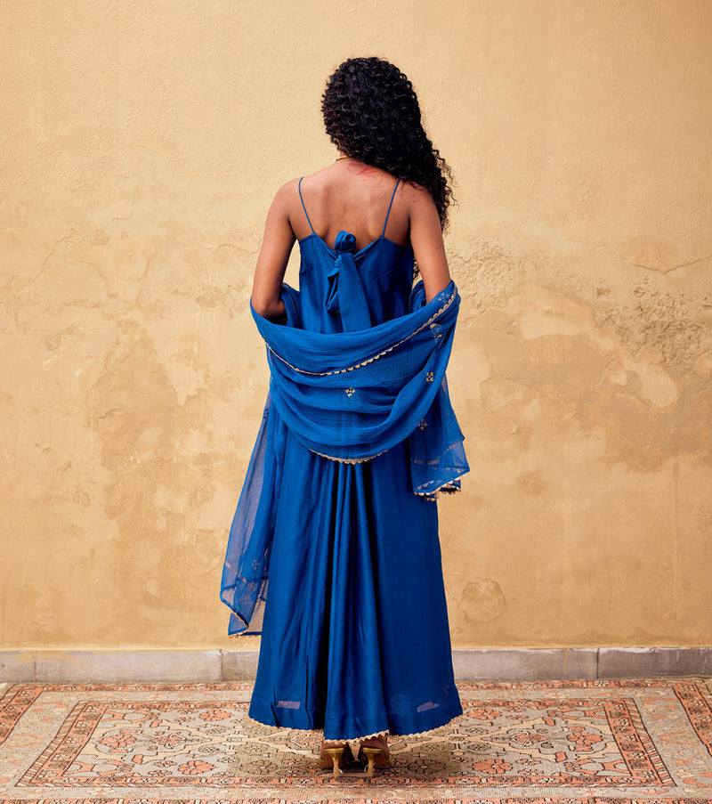 Morni Dress with Dupatta chanderi by Khara Kapas in blue for women Worldwide