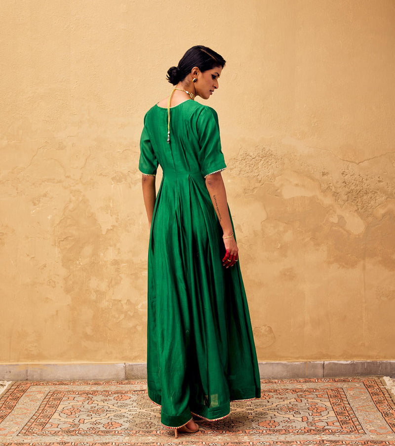 Gulzar Jumpsuit chanderi by Khara Kapas in green for women Worldwide