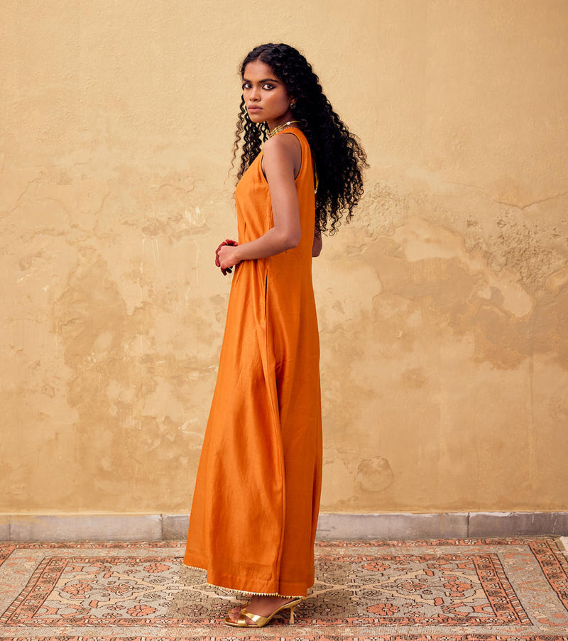 Kesar Jumpsuit chanderi by Khara Kapas in orange for women Worldwide