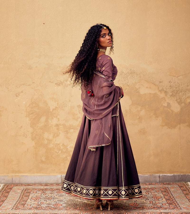 Saanjh Ghagra set with Dupatta by Khara Kapas for women Worldwide