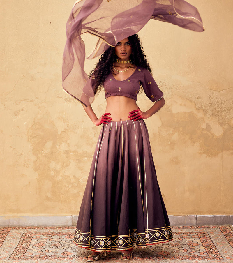 Saanjh Ghagra set with Dupatta by Khara Kapas for women Worldwide