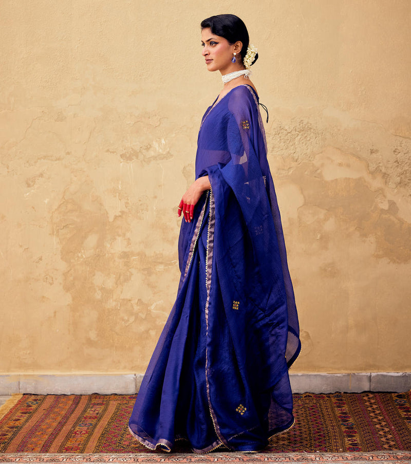 Dilruba Saree with Blouse piece silk by Khara Kapas in blue for women Worldwide