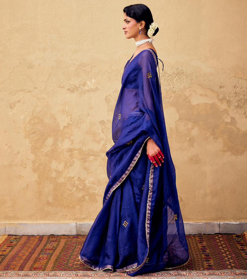 Dilruba Saree with Blouse piece silk by Khara Kapas in blue for women Worldwide