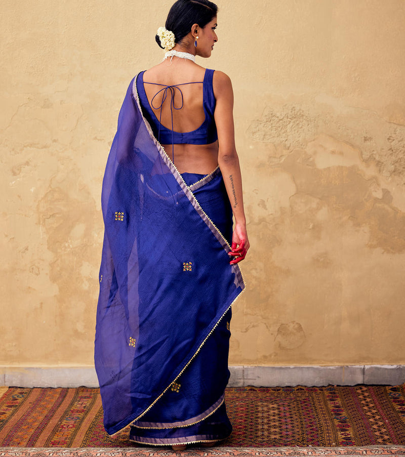 Dilruba Saree with Blouse piece silk by Khara Kapas in blue for women Worldwide