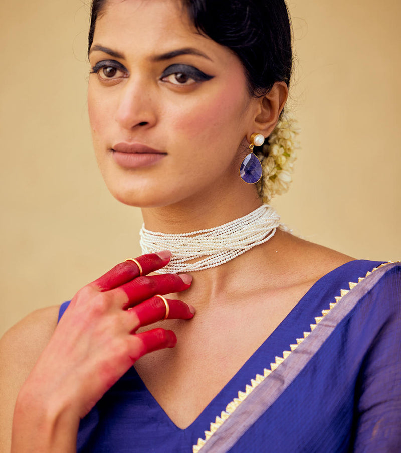 Dilruba saree with blouse silk by Khara Kapas in blue for women Worldwide