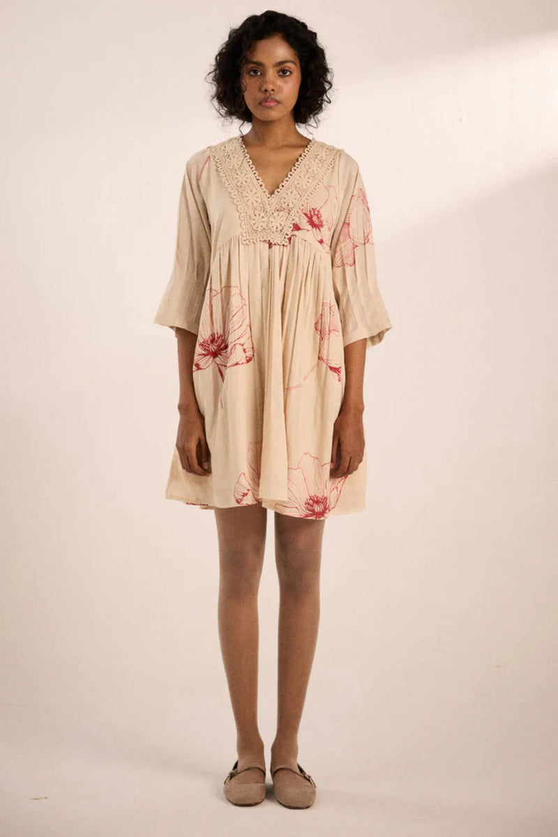 Oatmeal poppy dress by Khara Kapas for women Worldwide