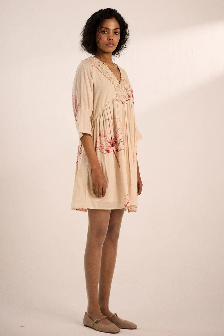 Oatmeal poppy dress by Khara Kapas for women Worldwide