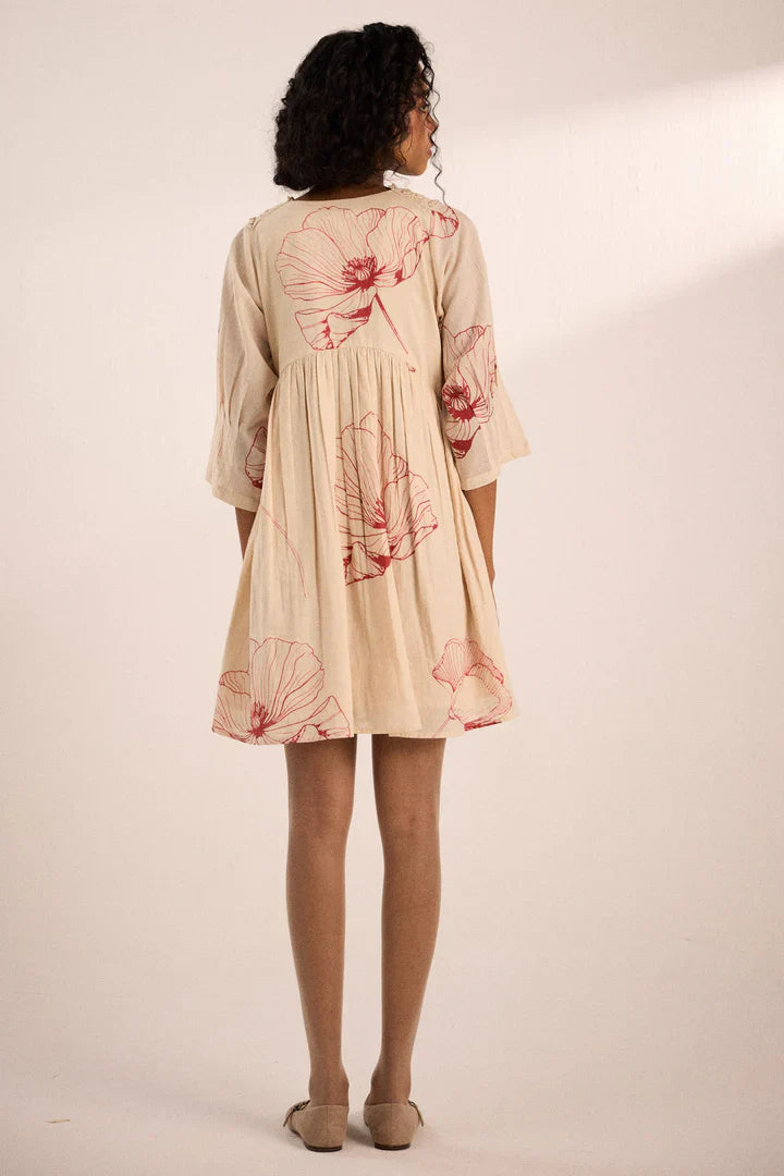 Oatmeal poppy dress by Khara Kapas for women Worldwide