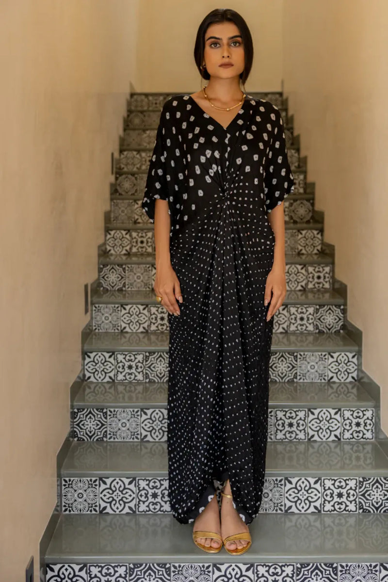 KNOT JUMPSUIT-BLACK silk by Dyelogue in black color for women Worldwide