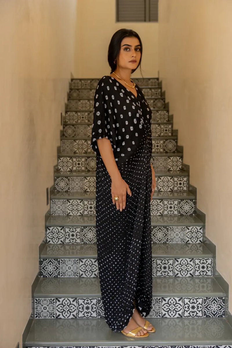 KNOT JUMPSUIT-BLACK silk by Dyelogue in black color for women Worldwide