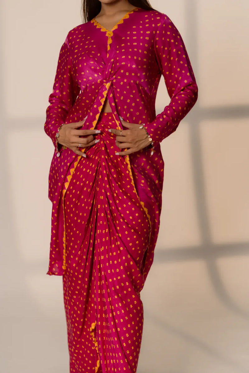 KNOT SKIRT SET-PINK silk by Dyelogue in pink color for women Worldwide
